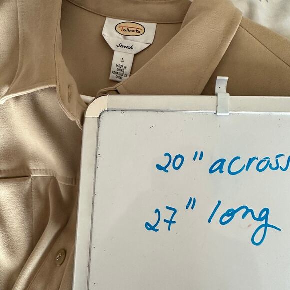 Talbots Stetch Faux Suede Shirt Womens LARGE Button Up Classic Fall Career Tan - Picture 12 of 12
